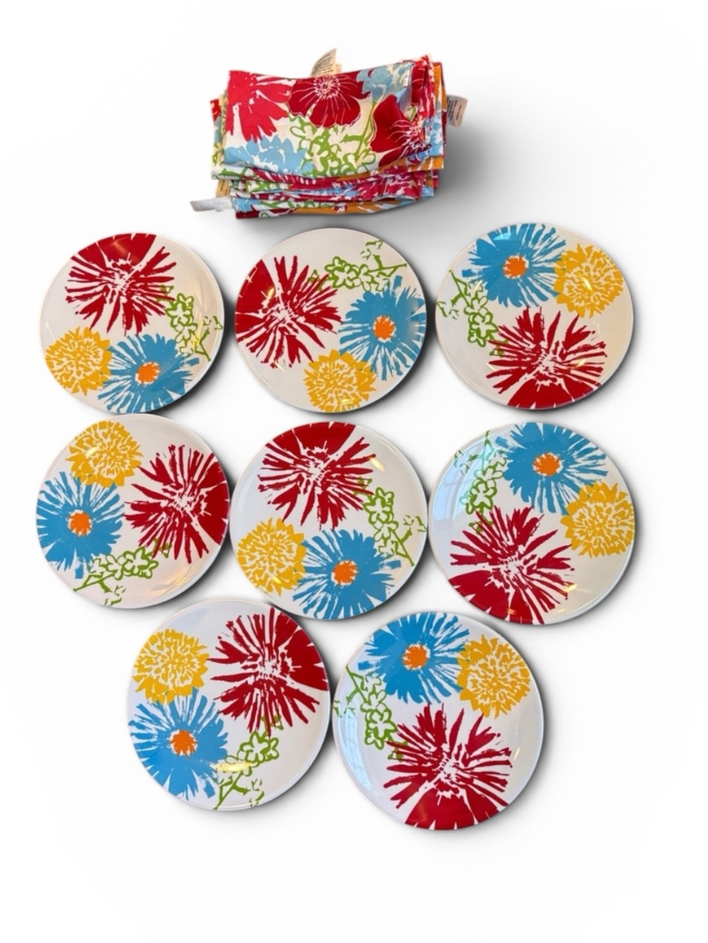 Melamine Target Home Sumner Floral 8.5” Lunch Plates & 8 Cotton Napkins Set of 8